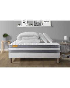 PACK matelas + sommier 160x200 Memo Plus Memoire de forme 3 zones + 2 oreillers + couette