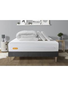 PACK Matelas + sommier kit gris 160x200 Memo Bio Mousse a memoire de forme Maxi epaisseur + Couette + 2 oreillers