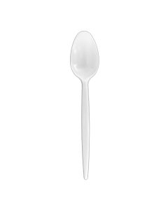 Cuillère à dessert plastique PS blanche 12,5 cm - 50 unités