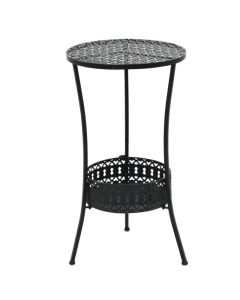 Table de bistrot en métal noir avec panier de rangement et détails décoratifs exquis - 40x70 cm