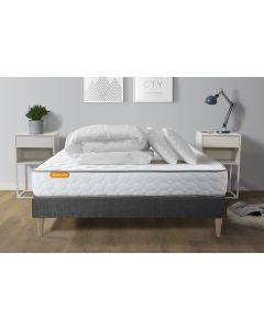 Pack matelas Memo + sommier kit gris 140x200 + 2 oreillers memoire de forme