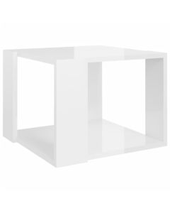 Table basse blanche brillante en bois d'ingénierie de 40x40x30 cm avec étagère de rangement